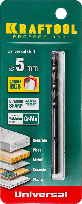 Сверло "UNIVERSAL" по бетону, металлу, дереву, KRAFTOOL PROFESSIONAL 29172-090-5, 5 х 90 мм,  ( 29172-090-5_z01 ) Сверло "UNIVERSAL" по бетону, металлу, дереву, KRAFTOOL PROFESSIONAL 29172-090-5, 5 х 90 мм,  ( 29172-090-5_z01 )