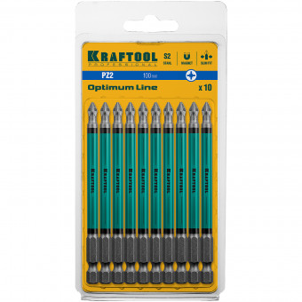 Optimum Line Биты, PZ2, тип хвостовика E 1/4", 100 мм, 10 шт в блистере, KRAFTOOL,  ( 26124-2-100-10 ) Optimum Line Биты, PZ2, тип хвостовика E 1/4", 100 мм, 10 шт в блистере, KRAFTOOL,  ( 26124-2-100-10 )