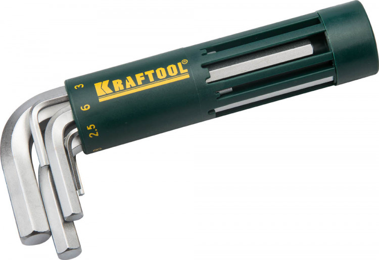 Набор KRAFTOOL: Ключи имбусовые короткие, Cr-Mo сталь, держатель ...