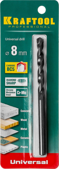 Сверло "UNIVERSAL" по бетону, металлу, дереву, KRAFTOOL PROFESSIONAL 29172-120-8, 8 х 120 мм,  ( 29172-120-8_z01 ) Сверло "UNIVERSAL" по бетону, металлу, дереву, KRAFTOOL PROFESSIONAL 29172-120-8, 8 х 120 мм,  ( 29172-120-8_z01 )