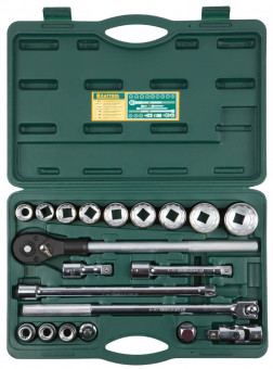 Набор торцовых головок KRAFTOOL "INDUSTRIE QUALITAT" (3/4"), Cr-V, пластиковый кейс, 20 предметов  ,  ( 27895-H20_z01 )