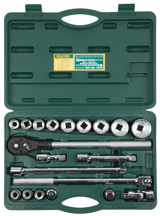 Набор торцовых головок KRAFTOOL "INDUSTRIE QUALITAT" (3/4"), Cr-V, пластиковый кейс, 20 предметов  ,  ( 27895-H20_z01 )