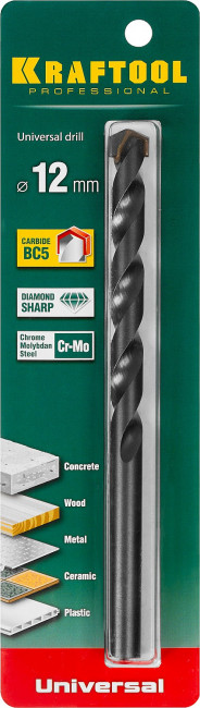 Сверло "UNIVERSAL" по бетону, металлу, дереву, KRAFTOOL PROFESSIONAL 29172-160-12, 12 х 160 мм,  ( 29172-160-12_z01 ) Сверло "UNIVERSAL" по бетону, металлу, дереву, KRAFTOOL PROFESSIONAL 29172-160-12, 12 х 160 мм,  ( 29172-160-12_z01 )