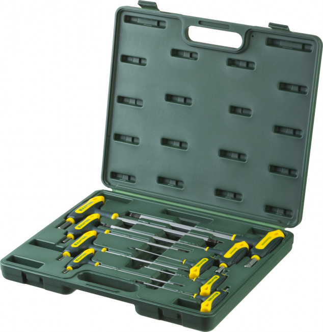 Набор KRAFTOOL Ключи "INDUSTRIE" имбусовые,Cr-Mo(S2),Т-образные, эргоном двухкомп рукоятка,HEX,с шариком,9 шт,в боксе  ,  ( 27454-H9 )