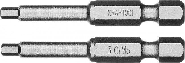 Биты "X-DRIVE" торсионные кованые, обточенные, KRAFTOOL 26127-3-50-2, Cr-Mo сталь, тип хвостовика E 1/4", HEX3, 50мм, 2шт,  ( 26127-3-50-2 )