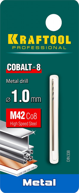 KRAFTOOL COBALT 1.0 х40мм, Сверло по металлу HSS-Co(8%) , сталь М42(S2-10-1-8) ( 29656-1 )
