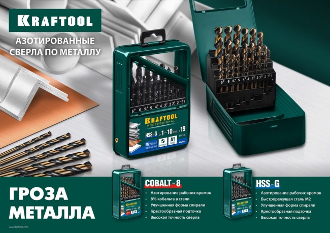 KRAFTOOL COBALT 12.0 х151мм, Сверло по металлу HSS-Co(8%) , сталь М42(S2-10-1-8)