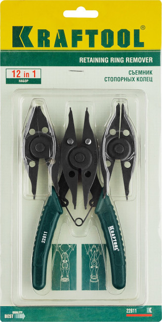 Съемник стопорных колец KRAFTOOL, внешний/внутренний, 12-в-1,  ( 22811 )