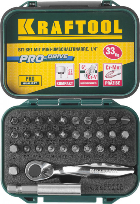 Набор бит "EXPERT"с мини трещоткой 1/4", KRAFTOOL 26157-H33, 33 предмета, ( 26157-H33 ) Набор бит "EXPERT"с мини трещоткой 1/4", KRAFTOOL 26157-H33, 33 предмета, ( 26157-H33 )