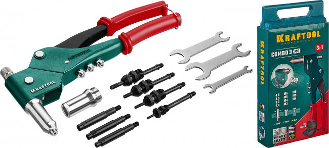 KRAFTOOL Combo3-M6 комбинированный заклепочник поворотный 0-360° в кейсе KRAFTOOL Combo3-M6 комбинированный заклепочник поворотный 0-360° в кейсе