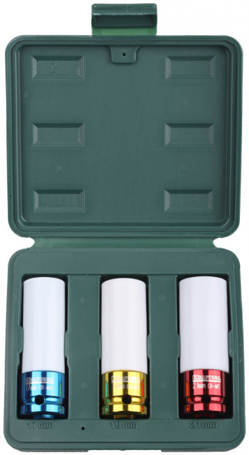 Торцовые головки KRAFTOOL "INDUSTRIE QUALITAT" удар. в наб, тонкостенные, Cr-Mo, фосфатир, FLANK, 1/2", 17-21мм, 3шт,  ( 27943-H3 )