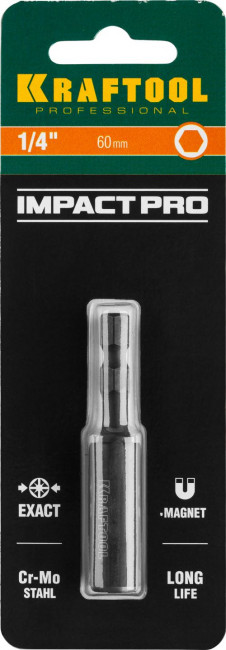 Адаптер KRAFTOOL "PRO" Impact Pro для бит, для ударных шуруповертов, хвостовик E 1/4", магнитный, 60мм Адаптер KRAFTOOL "PRO" Impact Pro для бит, для ударных шуруповертов, хвостовик E 1/4", магнитный, 60мм