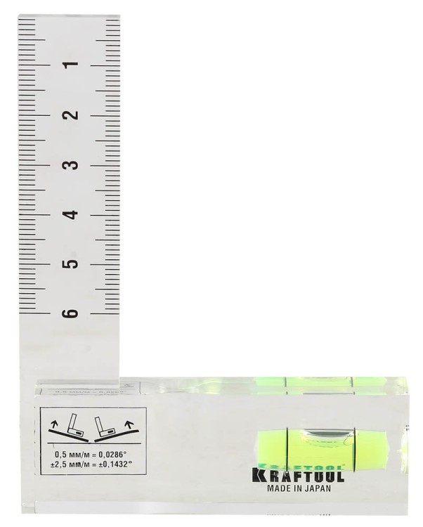 Угольник-уровень KRAFTOOL "PRO" "CRYSTAL", 1 ампула, шкала 60мм,  ( 1-34867 )