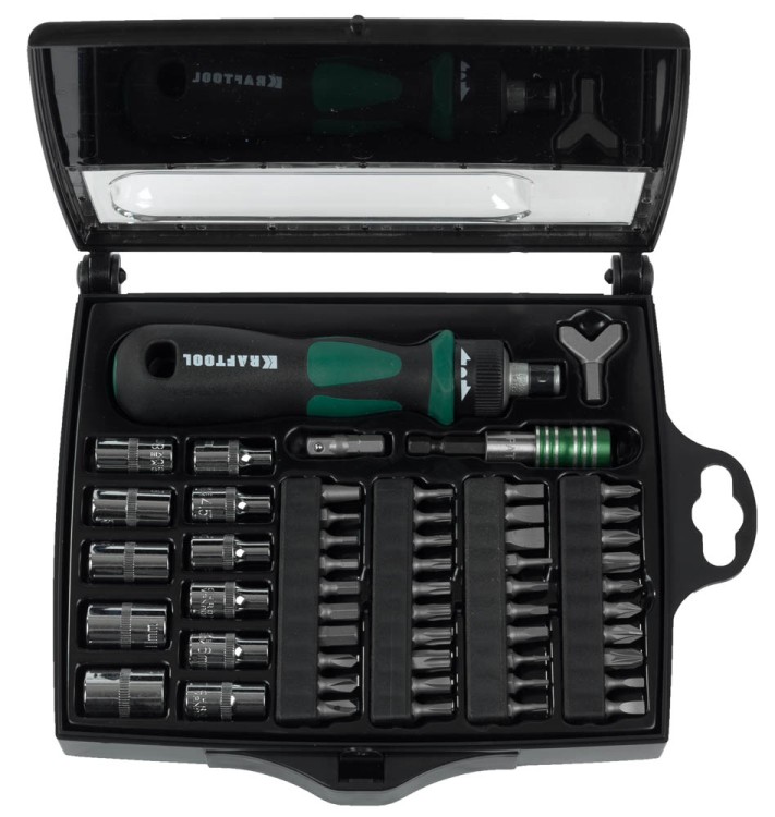 Отвертка KRAFTOOL "EXPERT", реверсивная, с битами, 55шт,  ( 25554-H55 )