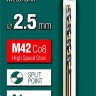 KRAFTOOL COBALT 2.5 х57мм, Сверло по металлу HSS-Co(8%) , сталь М42(S2-10-1-8) ( 29656-2.5 )