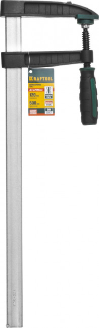 Струбцина, KRAFTOOL 32011-120-500, тип "F", DIN 5117, двухкомпонентная ручка, 120х500мм,  ( 32011-120-500 )