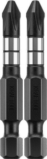 Биты KRAFTOOL Impact Pro, Philips, тип хвостовика E 1/4", PH2, 50мм, 2шт, на карточке ( 26191-2-50-S2 )