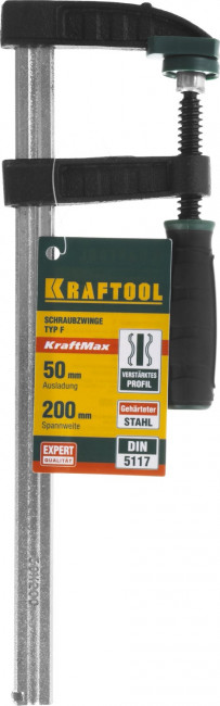 Струбцина, KRAFTOOL 32011-050-200, тип "F", DIN 5117, двухкомпонентная ручка, 50х200мм,  ( 32011-050-200 )