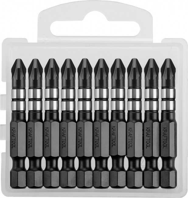 Биты KRAFTOOL Impact Pro, Pozidriv, тип хвостовика E 1/4", PZ2, 50мм, 10шт, в пластиковом боксе ( 26193-2-50-S10 ) Биты KRAFTOOL Impact Pro, Pozidriv, тип хвостовика E 1/4", PZ2, 50мм, 10шт, в пластиковом боксе ( 26193-2-50-S10 )