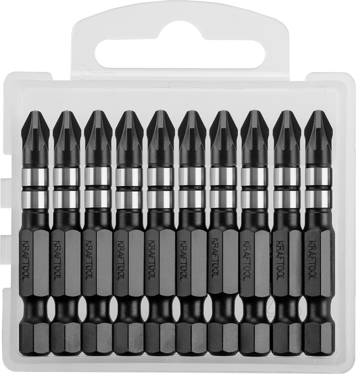 Биты KRAFTOOL Impact Pro, Pozidriv, тип хвостовика E 1/4", PZ2, 50мм, 10шт, в пластиковом боксе ( 26193-2-50-S10 )