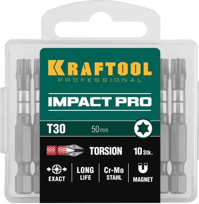 Биты KRAFTOOL Impact Pro, TORX, тип хвостовика E 1/4", TX30, 50мм, 10шт, в пластиковом боксе ( 26195-30-50-S10 ) Биты KRAFTOOL Impact Pro, TORX, тип хвостовика E 1/4", TX30, 50мм, 10шт, в пластиковом боксе ( 26195-30-50-S10 )
