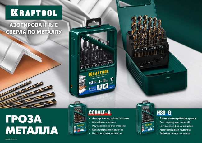 KRAFTOOL COBALT 4.5 х80мм, Сверло по металлу HSS-Co(8%) , сталь М42(S2-10-1-8) ( 29656-4.5 )
