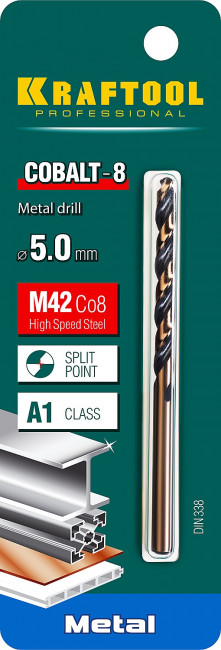 KRAFTOOL COBALT 5.0 х86мм, Сверло по металлу HSS-Co(8%) , сталь М42(S2-10-1-8) ( 29656-5 ) KRAFTOOL COBALT 5.0 х86мм, Сверло по металлу HSS-Co(8%) , сталь М42(S2-10-1-8) ( 29656-5 )