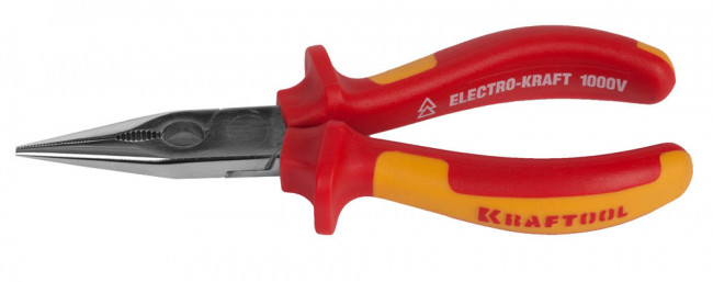 Тонкогубцы "ELECTRO-KRAFT", Cr-Mo сталь, двухкомпонентная маслобензостойкая рукоятка, хромированное покрытие, 160мм. KRAFTOOL 2202-3-16,  ( 2202-3-16_z01 )