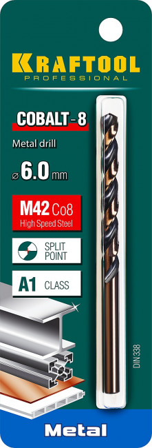 KRAFTOOL COBALT 6.0 х93мм, Сверло по металлу HSS-Co(8%) , сталь М42(S2-10-1-8) ( 29656-6 ) KRAFTOOL COBALT 6.0 х93мм, Сверло по металлу HSS-Co(8%) , сталь М42(S2-10-1-8) ( 29656-6 )