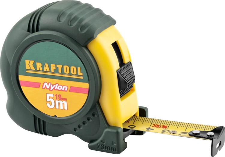 KRAFTOOL NYLON 5м / 19мм рулетка с ударостойким обрезиненным корпусом,  ( 34122-05-19_z01 )