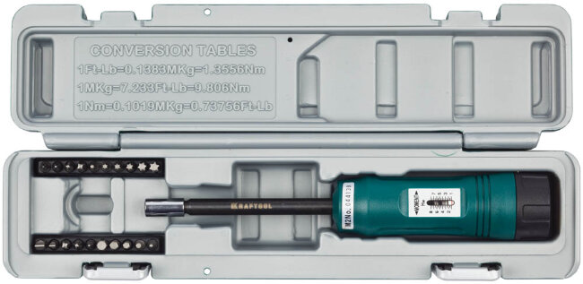Отвертка динамометрическая KRAFTOOL со шкалой, регулируемая, 1-8 Нм, точность +/-6%, 20 бит, в боксе,  ( 64030 )