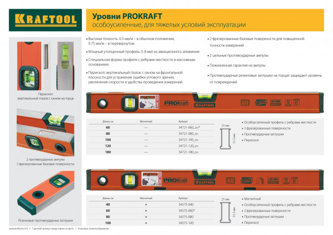Уровень KRAFTOOL "KRAFT-MAX" магнитный, особо усилен, 2 ампулы, 2 фрезерованные базовые поверхности, 60см,  ( 34575-060 )