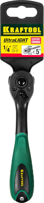 Трещотка для торцовых головок KRAFTOOL "EXPERT", Сr-V сталь, 72 зубца, пластиковое покрытие, 1/4"  ,  ( 27796-1/4_z02 )