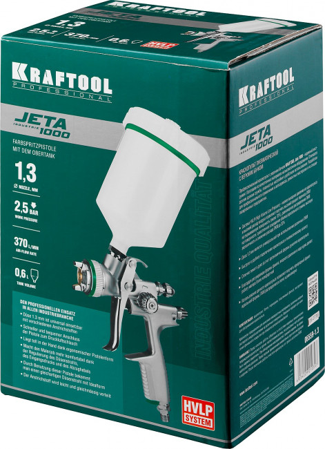 Краскопульт пневматический KRAFTOOL "PRO" Jeta 1000, HVLP, c верхним бачком, 1,3мм,  ( 06559-1.3 )