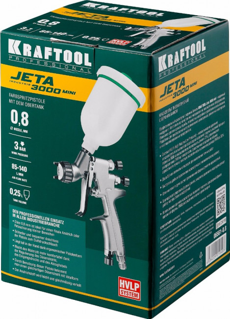 Краскопульт пневматический KRAFTOOL "PRO" Jeta 3000 mini, HVLP, c верхним бачком, 0,8мм,  ( 06561-0.8 )