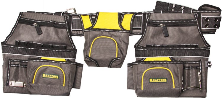 Пояс монтажника KRAFTOOL "INDUSTRIE", 2 подвесных подсумка, 20 карманов, 2 петли для крепления молотка и рулетки,  ( 38742 )