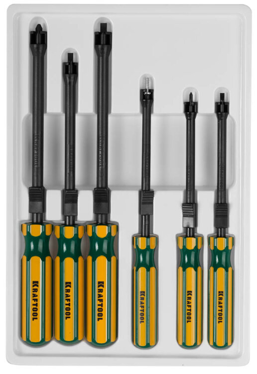 Набор KRAFTOOL Отвертка "EXPERT" с держателем для труднодоступных мест, PH0, PH1, PH2, SL 4,0, SL 5,5, SL 6,5, 6 пред. ,  ( 26173-H6 )