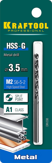 KRAFTOOL HSS-G 3.5 х70мм, Сверло по металлу HSS-G, сталь М2(S6-5-2) ( 29651-3.5 ) KRAFTOOL HSS-G 3.5 х70мм, Сверло по металлу HSS-G, сталь М2(S6-5-2) ( 29651-3.5 )