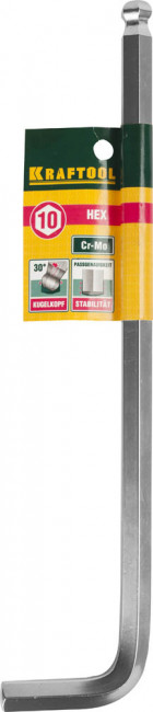 Ключ KRAFTOOL "INDUSTRIE" имбусовый, длинный c шариком, Cr-Mo, хромосатинированное покрытие, HEX 10,  ( 27437-10 )