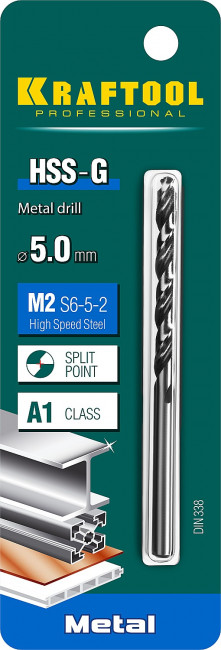 KRAFTOOL HSS-G 5.0 х86мм, Сверло по металлу HSS-G, сталь М2(S6-5-2) ( 29651-5 ) KRAFTOOL HSS-G 5.0 х86мм, Сверло по металлу HSS-G, сталь М2(S6-5-2) ( 29651-5 )