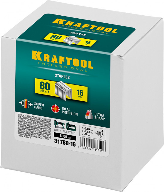 KRAFTOOL 16  мм скобы для степлера тип 80, 5000 шт,  ( 31780-16 )