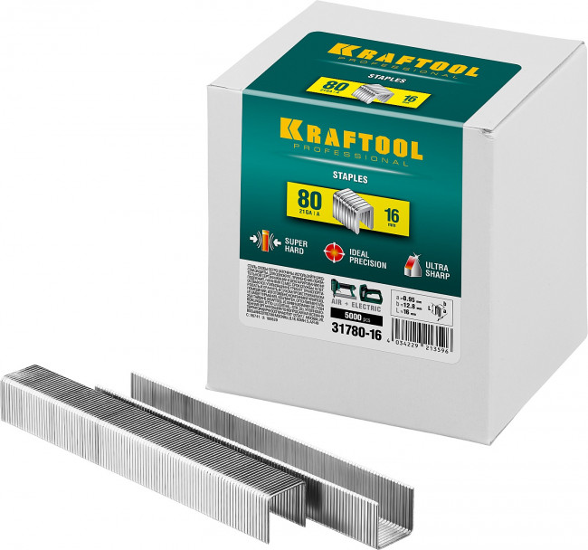 KRAFTOOL 16  мм скобы для степлера тип 80, 5000 шт,  ( 31780-16 )