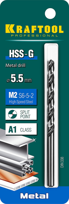 KRAFTOOL HSS-G 5.5 х93мм, Сверло по металлу HSS-G, сталь М2(S6-5-2) ( 29651-5.5 )