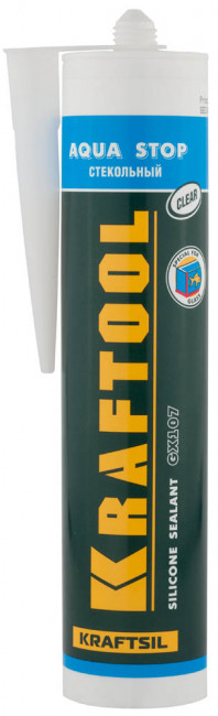 Герметик KRAFTOOL KRAFTSeal GX107 "AQUA STOP" силиконовый стекольный, прозрачный, 300мл,  ( 41256-2 )