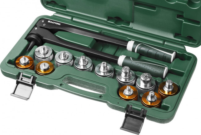 Расширитель-калибратор KRAFTOOL для муфт под пайку труб из цв мет d 10,12,15,18,22,28мм, 1/4",3/8",1/2",5/8",3/4", бокс,  ( 23650-H12 )