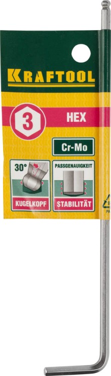 Ключ KRAFTOOL "INDUSTRIE" имбусовый, длинный c шариком, Cr-Mo, хромосатинированное покрытие, HEX 3 ,  ( 27437-3 )