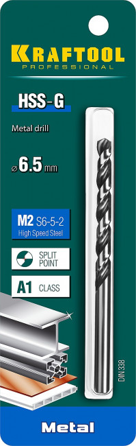 KRAFTOOL HSS-G 6.5 х109мм, Сверло по металлу HSS-G, сталь М2(S6-5-2) ( 29651-6.5 ) KRAFTOOL HSS-G 6.5 х109мм, Сверло по металлу HSS-G, сталь М2(S6-5-2) ( 29651-6.5 )