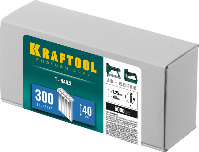 KRAFTOOL 40  мм гвозди  для нейлера тип 300, 5000 шт,  ( 31785-40 )