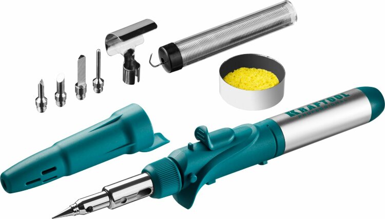 Набор KRAFTOOL "PRO": Паяльник газовый, 3в1, пьезоподжиг, 5 насадок, припой, защитный колпачок, чистка жал, 1300С ( 55503-H10 )