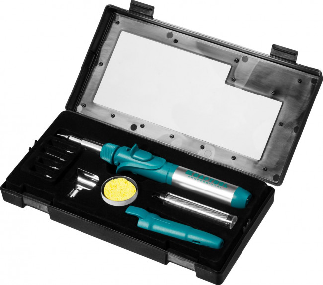 Набор KRAFTOOL "PRO": Паяльник газовый, 3в1, пьезоподжиг, 5 насадок, припой, защитный колпачок, чистка жал, 1300С ( 55503-H10 ) Набор KRAFTOOL "PRO": Паяльник газовый, 3в1, пьезоподжиг, 5 насадок, припой, защитный колпачок, чистка жал, 1300С ( 55503-H10 )